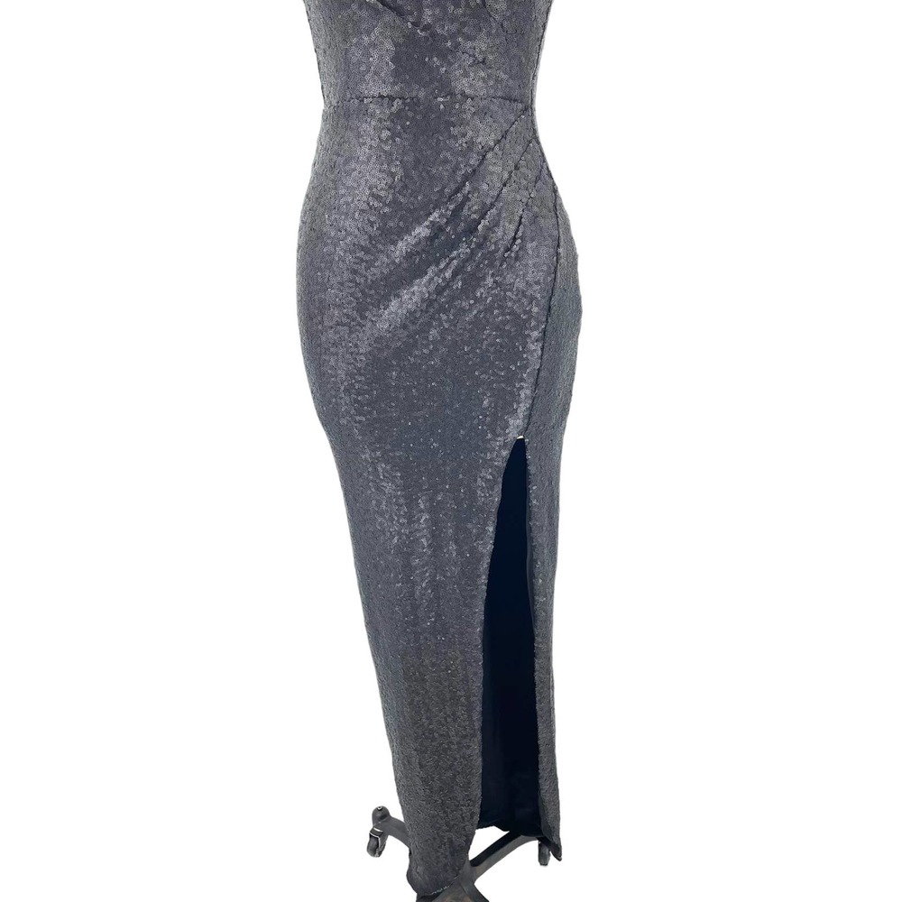 Nookie Black Strapless Sequin Gown with Side Thigh Slit - Picture 6 of 12